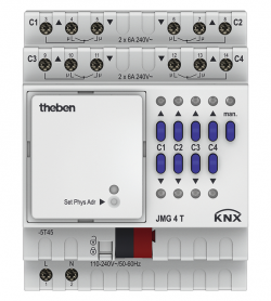 Актуатор приводов жалюзи JMG 4 T KNX, базовый модуль, 4 канала, расширение до 12 каналов, на DIN рейку