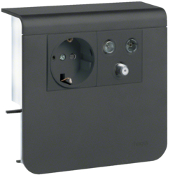 Держатель устройств SL new, c розетками Schuko (L+N+PE), 16A, 250A AC и RTV/SAT оконечной, для профиля 20х55мм, PC/ABS, безгалогеновый, графит.-чёрный