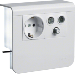 Держатель устройств SL new, c розетками Schuko (L+N+PE), 16A, 250A AC и RTV/SAT оконечной, для профиля 20х55мм, PC/ABS, безгалогеновый, чисто белый