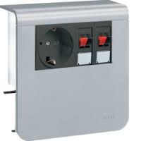 Держатель устройств SL new, c розетками Schuko (L+N+PE), 16A, 250A AC и RTV/SAT оконечной, для профиля 20х80мм, PC/ABS, безгалогеновый, "алюминий"