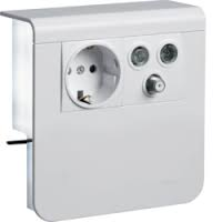 Держатель устройств SL new, c розетками Schuko (L+N+PE), 16A, 250A AC и RTV/SAT оконечной, для профиля 20х80мм, PC/ABS, безгалогеновый, белый