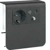 Держатель устройств SL new, c розетками Schuko (L+N+PE), 16A, 250A AC и RTV/SAT оконечной, для профиля 20х80мм, PC/ABS, безгалогеновый, графит.-чёрный