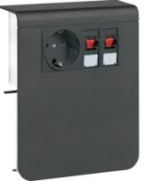 Держатель устройств SL new, c розетками Schuko (L+N+PE), 16A, 250A AC и для громкоговорителей, для профиля 20х115мм, PC/ABS, безгалогеновый, чёрный