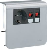 Держатель устройств SL new, c розетками Schuko (L+N+PE), 16A, 250A AC и для громкоговорителей, для профиля 20х55мм, PC/ABS, безгалогеновый, "алюминий"