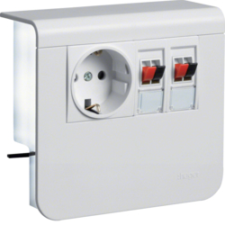 Держатель устройств SL new, c розетками Schuko (L+N+PE), 16A, 250A AC и для громкоговорителей, для профиля 20х55мм, PC/ABS, безгалогеновый, белый