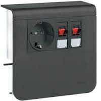 Держатель устройств SL new, c розетками Schuko (L+N+PE), 16A, 250A AC и для громкоговорителей, для профиля 20х55мм, PC/ABS, безгалогеновый, чёрный