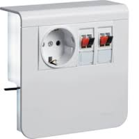 Держатель устройств SL new, c розетками Schuko (L+N+PE), 16A, 250A AC и для громкоговорителей, для профиля 20х80мм, РC/ABS, безгалогеновый, белый