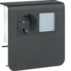 Держатель устройств SL new, c розеткой Schuko (L+N+PE), 16A, 250A AC и LED табло 230В, для профиля 20х80мм, PC/ABS, безгалогеновый, графитово-чёрный