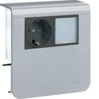 Держатель устройств SL new, c розеткой Schuko (L+N+PE), 16A, 250A AC и LED табло 230В, для профиля 20х80мм, PC/ABS, безгалогеновый, декор "алюминий"