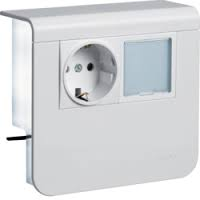 Держатель устройств SL new, c розеткой Schuko (L+N+PE), 16A, 250A AC и светодиодным табло 230В, для профиля 20х55мм, PC/ABS, безгалогеновый, белый