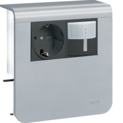 Держатель устройств SL new, c розеткой Schuko (L+N+PE), 16A, 250A AC, выключатель с датчиком движ., для проф. 20х80мм, PC/ABS, безгалоген, "алюминий"