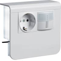 Держатель устройств SL new, c розеткой Schuko (L+N+PE), 16A, 250A AC, выключатель с датчиком движения, для проф.20х55мм, PC/ABS, безгалоген., белый