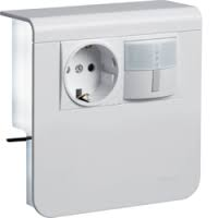Держатель устройств SL new, c розеткой Schuko (L+N+PE), 16A, 250A AC, выключатель с датчиком движения, для профиля 20х80мм, PC/ABS, безгалоген, белый