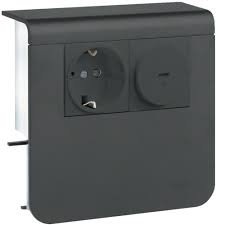 Держатель устройств SL new, c розеткой Schuko, 16A, 250В AC и модулем УЗИП 16A, 230В АС типIII, для проф. 20х55мм, PC/ABS, безгалоген., графит.-чёрный