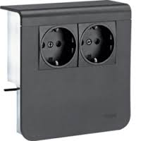 Держатель устройств SL new, с двойной розеткой Shcuko(L+N+PE), 16А, 250В АС, с защитными шторками, для профиля 20х80мм, PC/ABS, безгалогеновый, чёрный