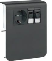 Держатель устройств SL new, с розетками Schuko (L+N+PE), 16A, 250A AC и 2хRJ45 Кат.6, для профиля 20х115мм, PC/ABS, безгалогеновый, графитово-чёрный