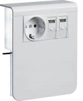Держатель устройств SL new, с розетками Schuko (L+N+PE), 16A, 250A AC и 2хRJ45 Кат.6, для профиля 20х115мм, PC/ABS, безгалогеновый, чисто белый