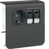 Держатель устройств SL new, с розетками Schuko (L+N+PE), 16A, 250A AC и 2хRJ45 Кат.6, для профиля 20х80мм, PC/ABS, безгалогеновый, графитово-чёрный