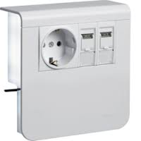 Держатель устройств SL new, с розетками Schuko (L+N+PE), 16A, 250A AC и 2хRJ45 Кат.6, для профиля 20х80мм, PC/ABS, безгалогеновый, чисто белый