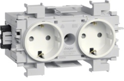 Розетка Schuko Ecoline двукратная, 16A, 230В AC, фронтального закрепления в паз 80мм, цвет гнёзда RAL9001