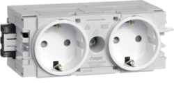 Розетка Schuko Ecoline двукратная, 16A, 230В АС, в С-профиль, цвет гнёзда RAL9010