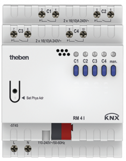 Актуатор RM 4 I KNX, 4 канала реле С-Load с измерением тока FIX1, на DIN-рейку, 4 модуля, IP 20