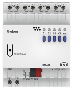 Актуатор RM 4 U KNX, 4 канала, на DIN-рейку, 4 модуля, IP 20