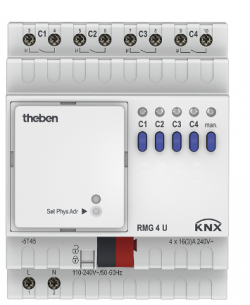 Актуатор RMG 4 U KNX, базовый модуль, 4 канала, расширение до 12 каналов, на DIN-рейку, IP20