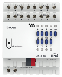 Актуатор управления приводами жалюзи JM 4 T 24V KNX, 4-канальный, на DIN рейку, IP 20