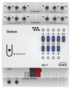 Актуатор управления приводами жалюзи JM 4 T KNX, 4-канальный, на DIN рейку, IP 20