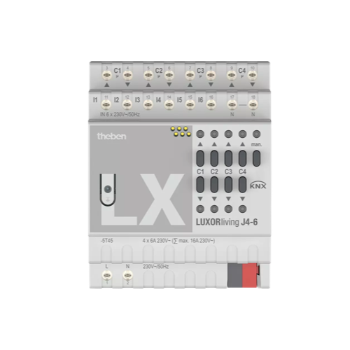 LUXORliving J4-6, актуатор приводов жалюзи, 4 канала, 6 входов, 4TE, DIN