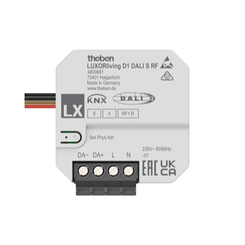 LUXORliving D1 DALI S RF, DALI-интерфейс, до 30 ECG, 2 бинарных входа, RGB, RGBW, Tunable White, DT-8, скрытый монтаж, IP20