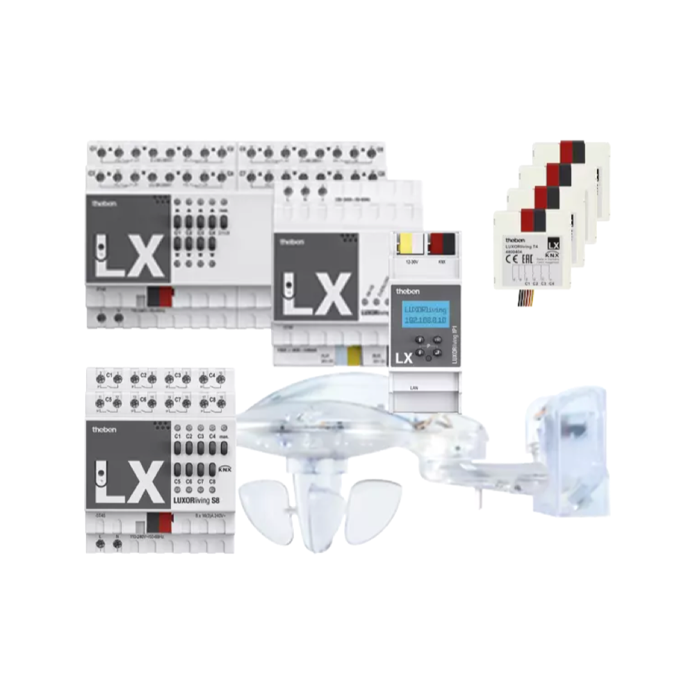 LUXORliving Set 3 “shutters & lighting“, 1x IP1, 1x P640, 1x M140, 1x S8, 1x D4, 1x J8, 4x T4