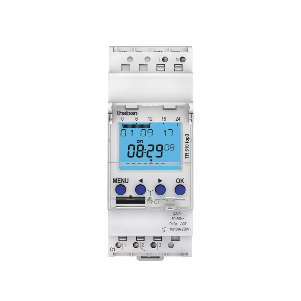 TR 610 top3, 220-240VAC, 16А, 2,6кВт, таймер цифровой, 1 канал, 2ТЕ, DIN