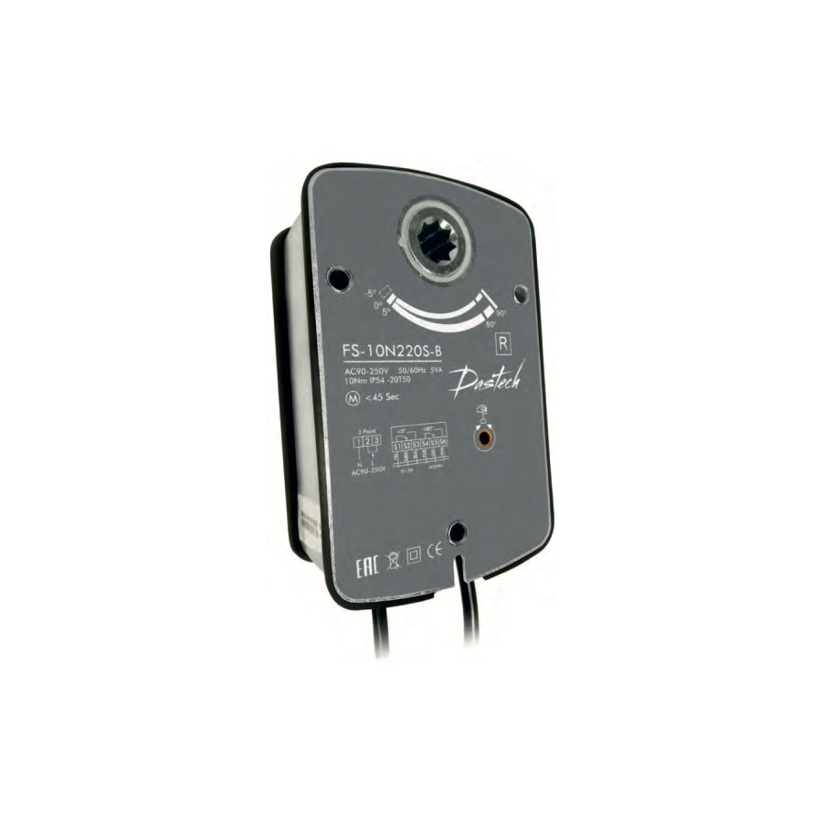 Электропривод Dastech FS-15N24S-B для клапанов дымоудаления, 15 Н·м, 24 В AC/DC, 2/3-позиционное, совместим с БОЛИД
