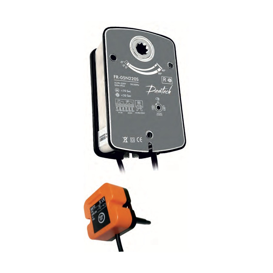 Электропривод Dastech FR-05N24ST для противопожарных клапанов, 5 Н·м, 24 В AC/DC, 2-позиционное, термодатчик 72 °C