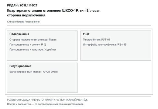 Квартирная станция отопления ШКСО-1Р, тип 3, левая сторона подключения — Ридан 003L1116QT