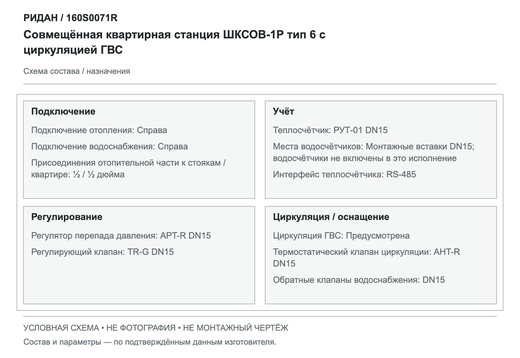 Совмещённая квартирная станция ШКСОВ-1Р тип 6 с циркуляцией ГВС — Ридан 160S0071R