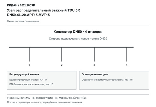 Узел распределительный этажный TDU.5R DN50-4L-20-APT15-MVT15 — Ридан 162L2009R