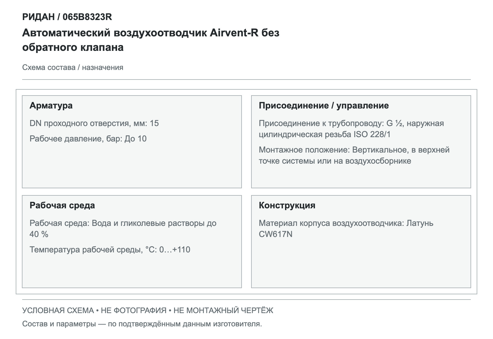 Автоматический воздухоотводчик Airvent-R без обратного клапана — Ридан 065B8323R