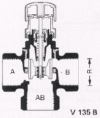 3-х ходовой клапан, PN16, Tmax 120 °C, Pmax=10бар, внутренняя резьба, Kvs 2.8