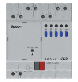 Базовый модуль релейного актуатора RMG 4 I KNX, 4-канальный, расширение до 12 каналов, съемный шинный контроллер, монтаж на DIN рейку, IP 20
